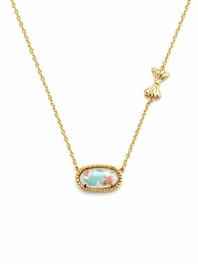 Delicate Gold Bow Necklace with Floral Pendant